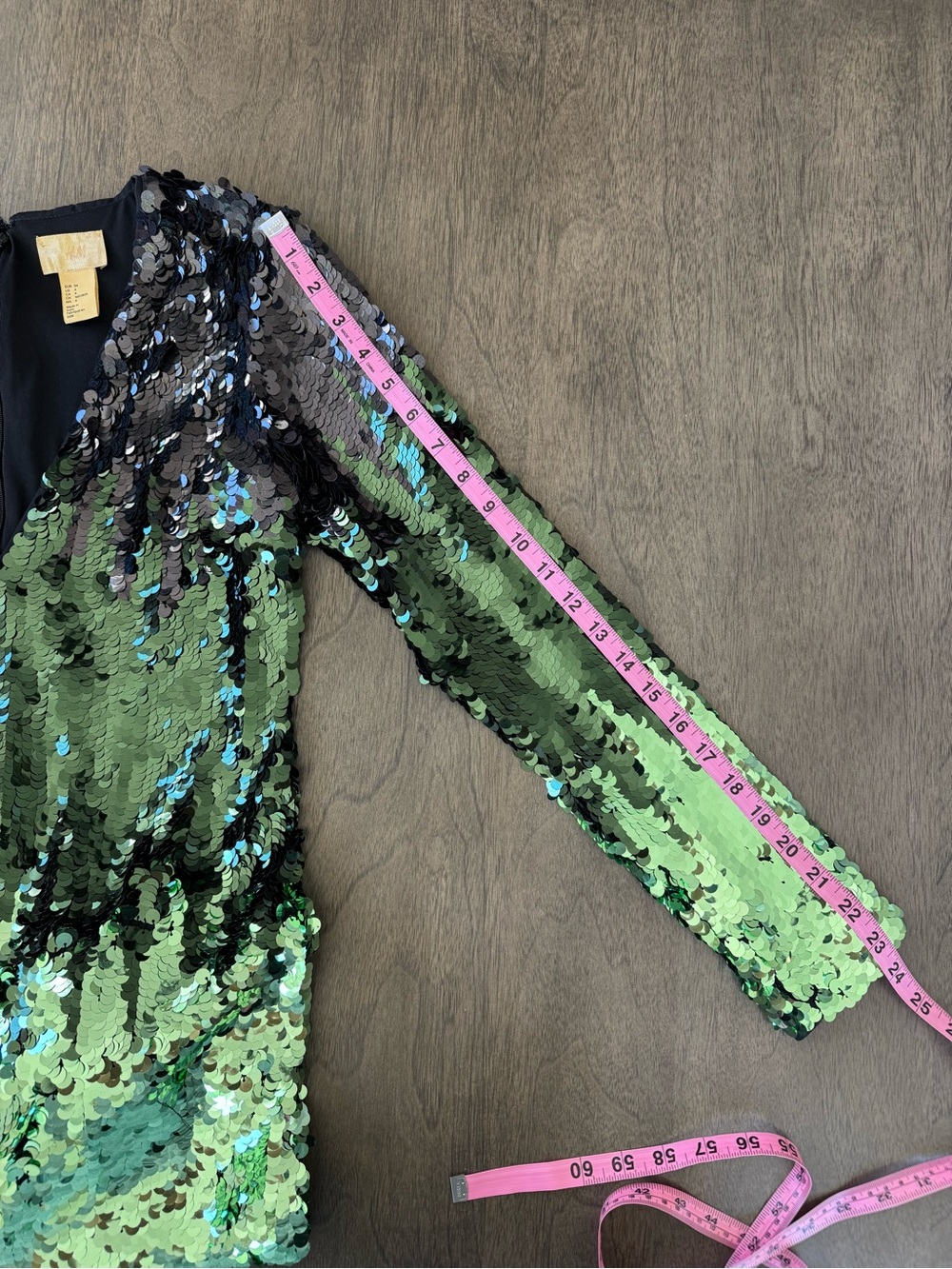 H&M Gold Label Long Sleeve Ombre Sequin Dress Green Black Size 4 - Picture 12 of 13
